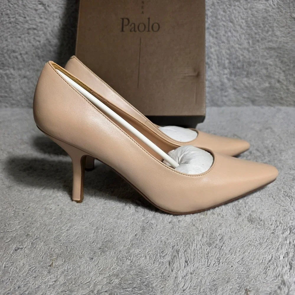 Linea Paolo Polina Blush Pink Nude Nappa Leather Pointed Toe Heels Size 9M NEW‎